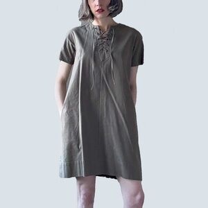 Canvas Olive Green Lace-Up Dress